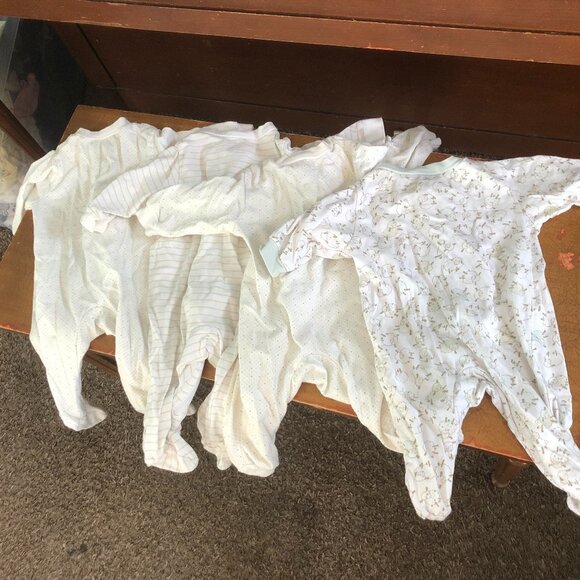 Lot 4 Baby Neutral 0-3 Month Sleeper Sheep Tan Striped Bundle Capsule Minimal - Picture 1 of 3